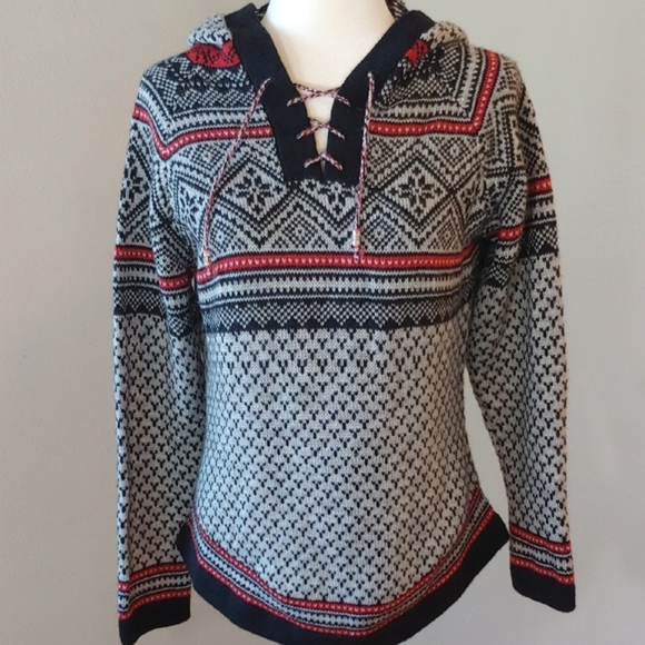 Artesania Peruvian Nordic Hand Made Hooded Sweater Black White Women's Med - Picture 1 of 17